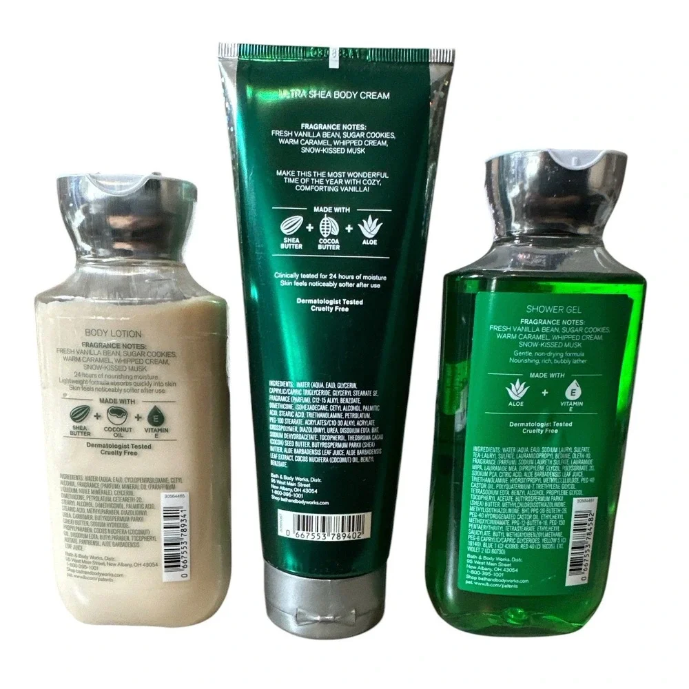 Bath & Body Works Vanilla Bean Noel Set Body Cream Lotion Shower Gel 3 Piece NEW